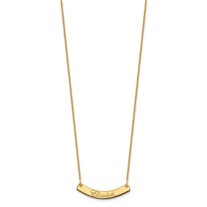 14k Yellow Gold Small EDWARDIAN SCRIPT Curved Bar Necklace-XNA1217Y