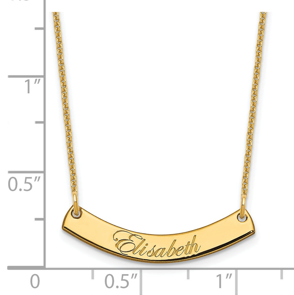14k Yellow Gold Small EDWARDIAN SCRIPT Curved Bar Necklace-XNA1217Y