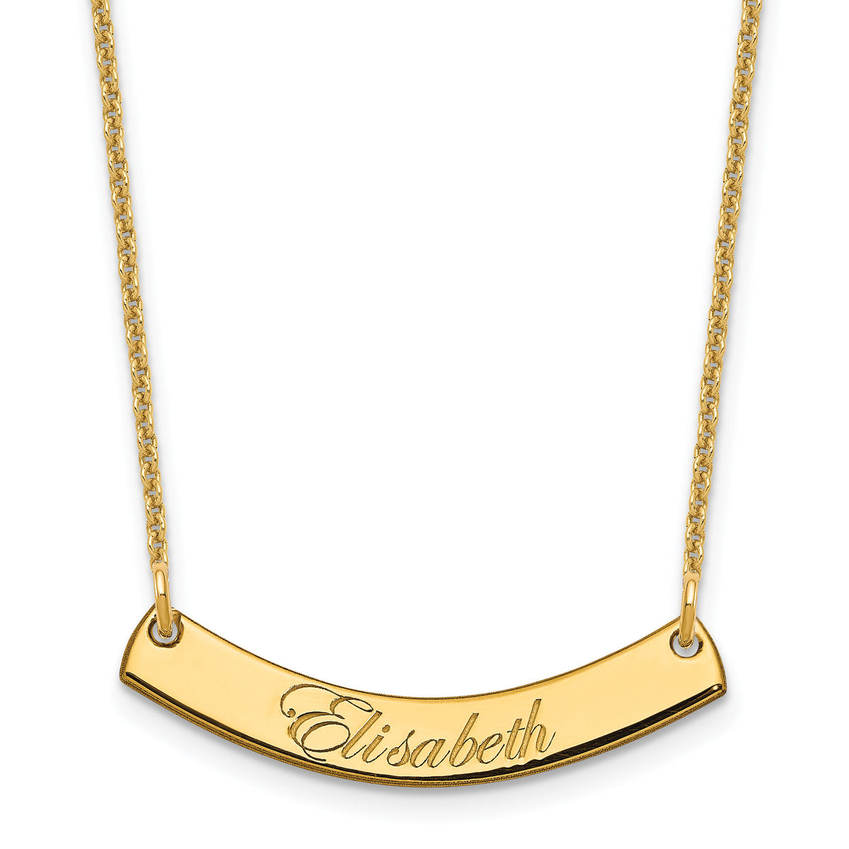 14k Yellow Gold Small EDWARDIAN SCRIPT Curved Bar Necklace-XNA1217Y