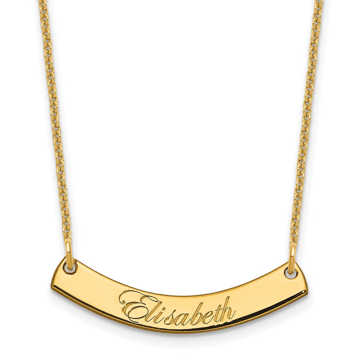 14k Yellow Gold Small EDWARDIAN SCRIPT Curved Bar Necklace-XNA1217Y