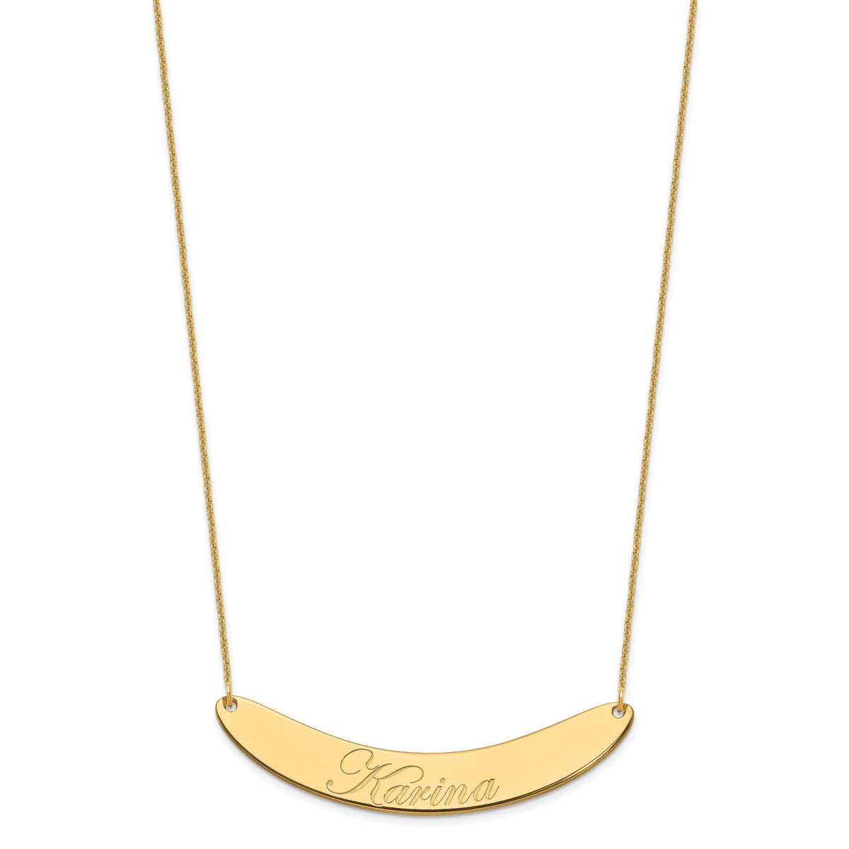 14k Yellow Gold Large EDWARDIAN SCRIPT Curved Bar Necklace-XNA1228Y