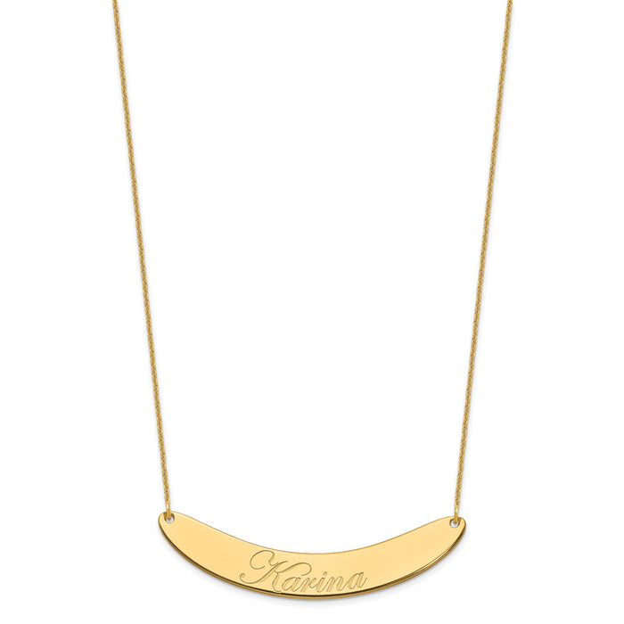 14k Yellow Gold Large EDWARDIAN SCRIPT Curved Bar Necklace-XNA1228Y