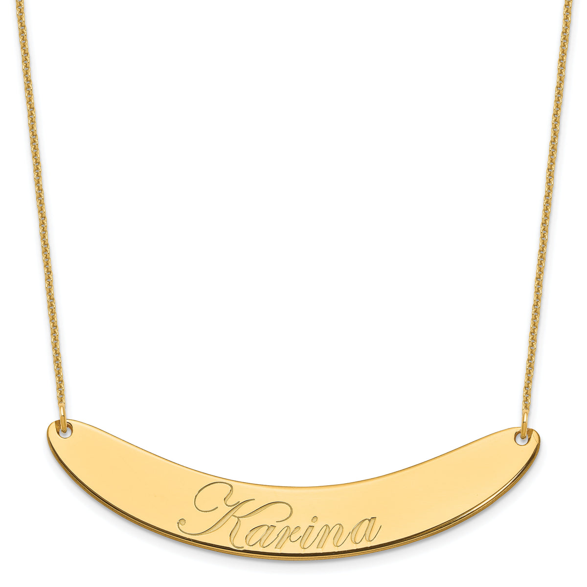 14k Yellow Gold Large EDWARDIAN SCRIPT Curved Bar Necklace-XNA1228Y