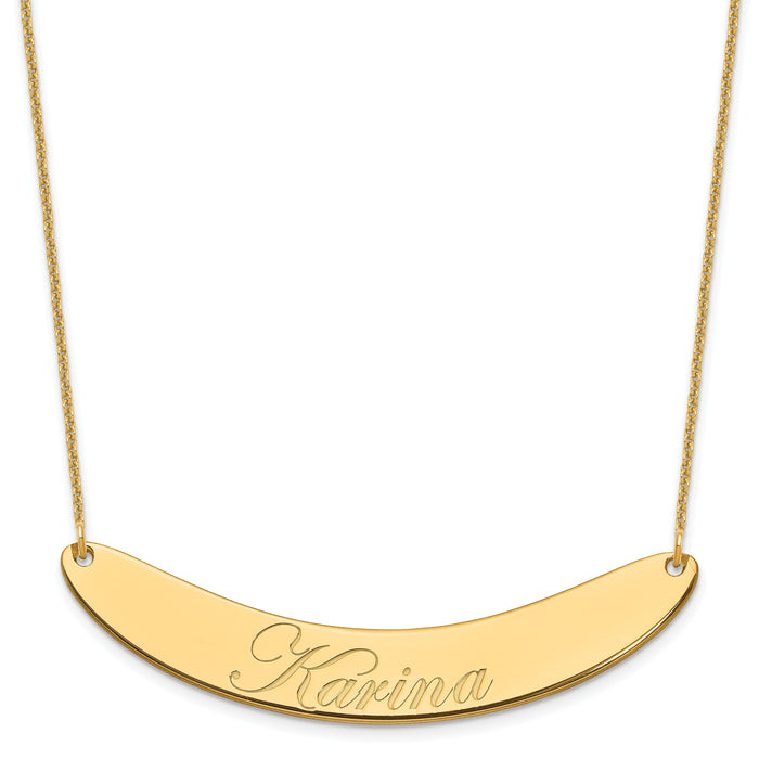14k Yellow Gold Large EDWARDIAN SCRIPT Curved Bar Necklace-XNA1228Y