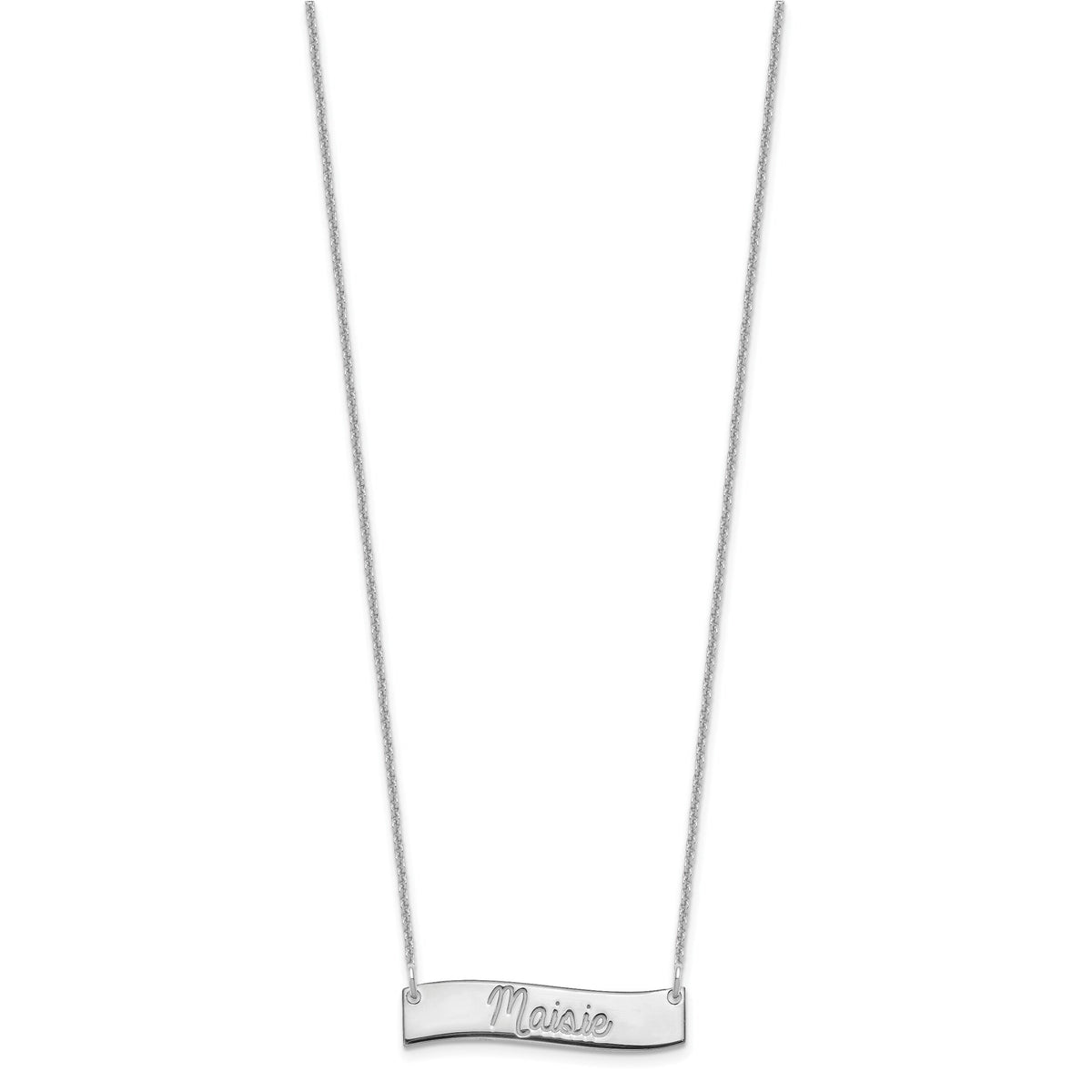 10k White Gold Small  ALWAYS IN MY HEART Curved Bar Necklace-10XNA1255W