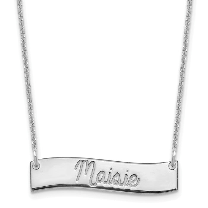 10k White Gold Small  ALWAYS IN MY HEART Curved Bar Necklace-10XNA1255W