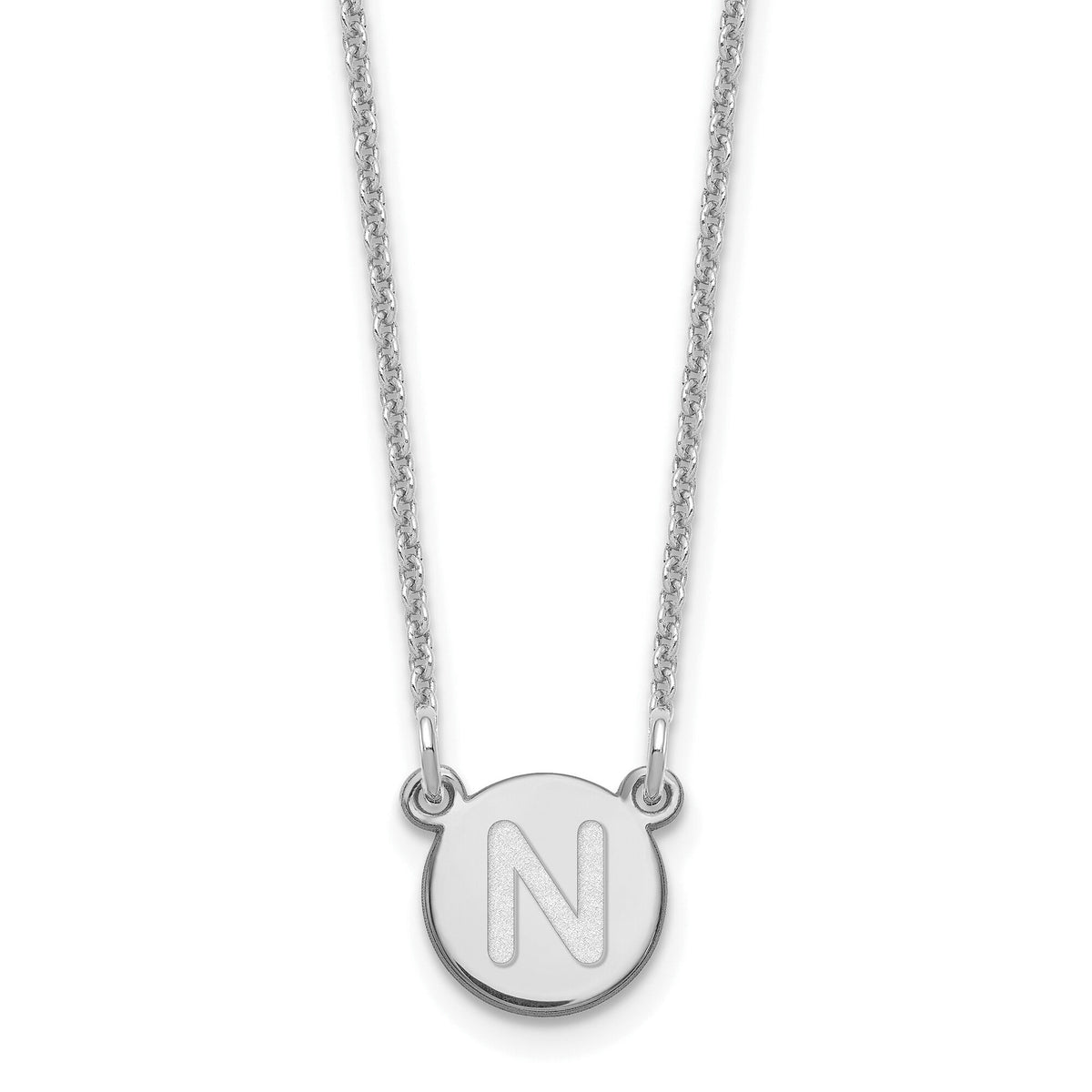 14kw Tiny Circle Block Letter N Initial Necklace-XNA722W/N