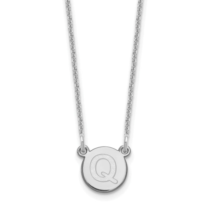 14kw Tiny Circle Block Letter Q Initial Necklace-XNA722W/Q