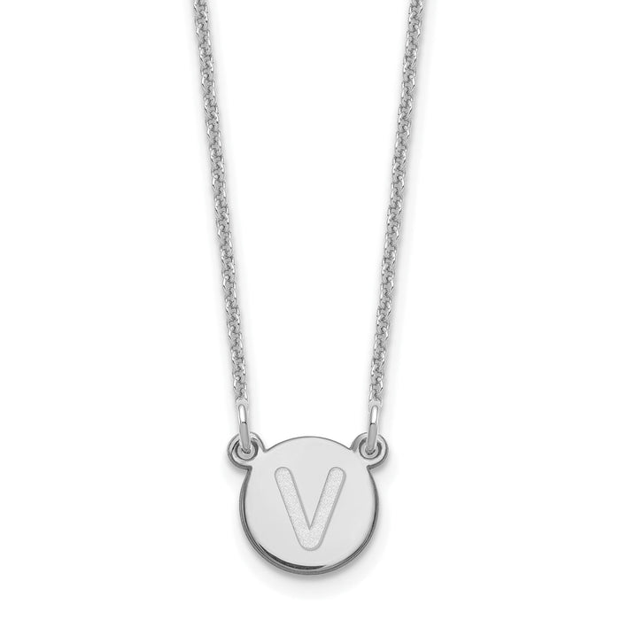 14kw Tiny Circle Block Letter V Initial Necklace-XNA722W/V