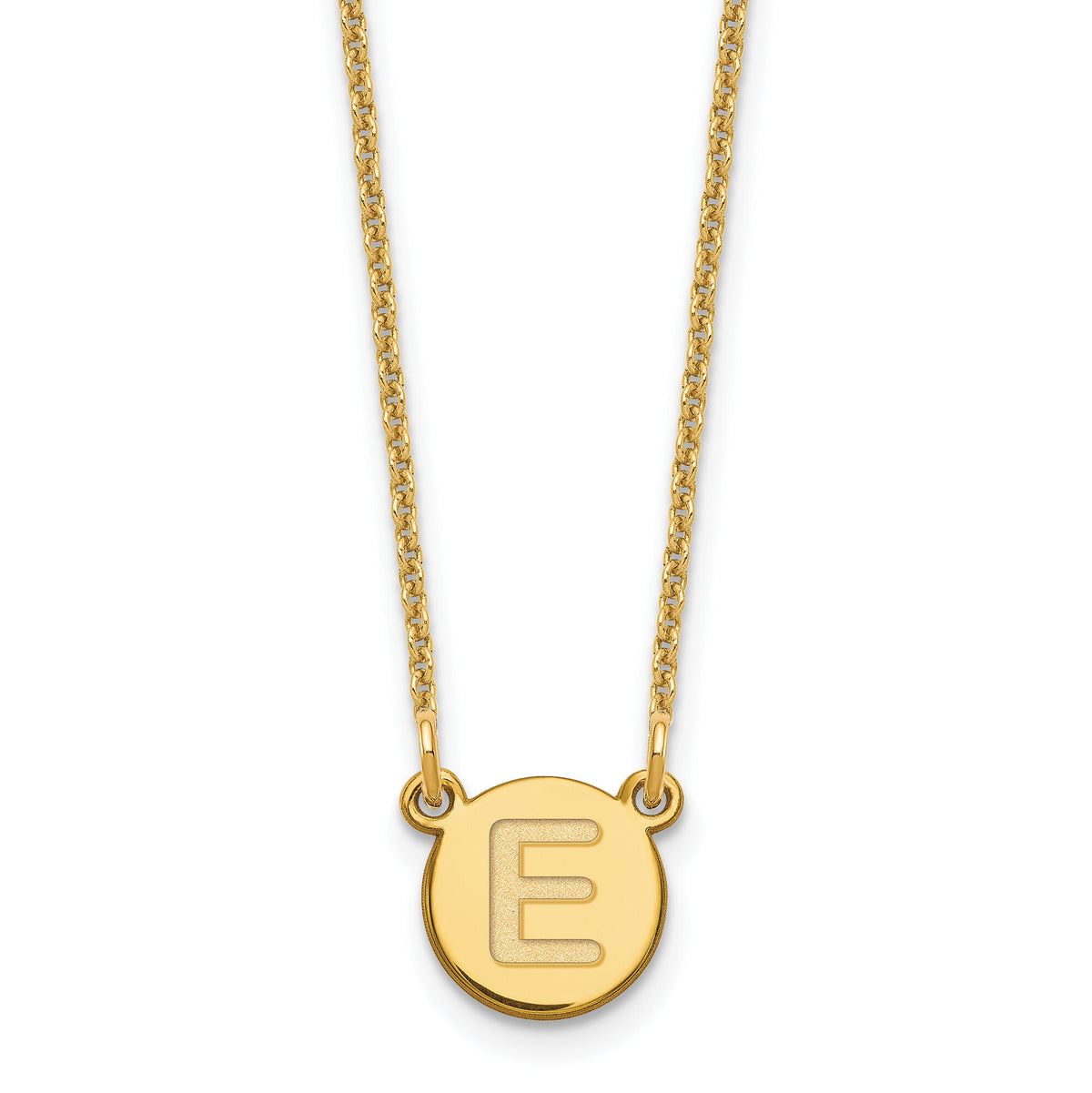 14KY Tiny Circle Block Letter E Initial Necklace-XNA722Y/E
