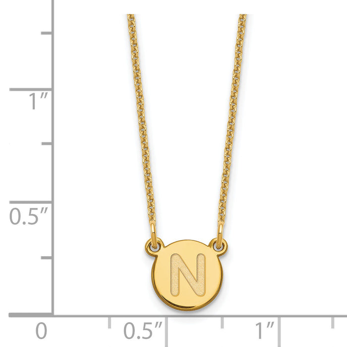 14KY Tiny Circle Block Letter N Initial Necklace-XNA722Y/N