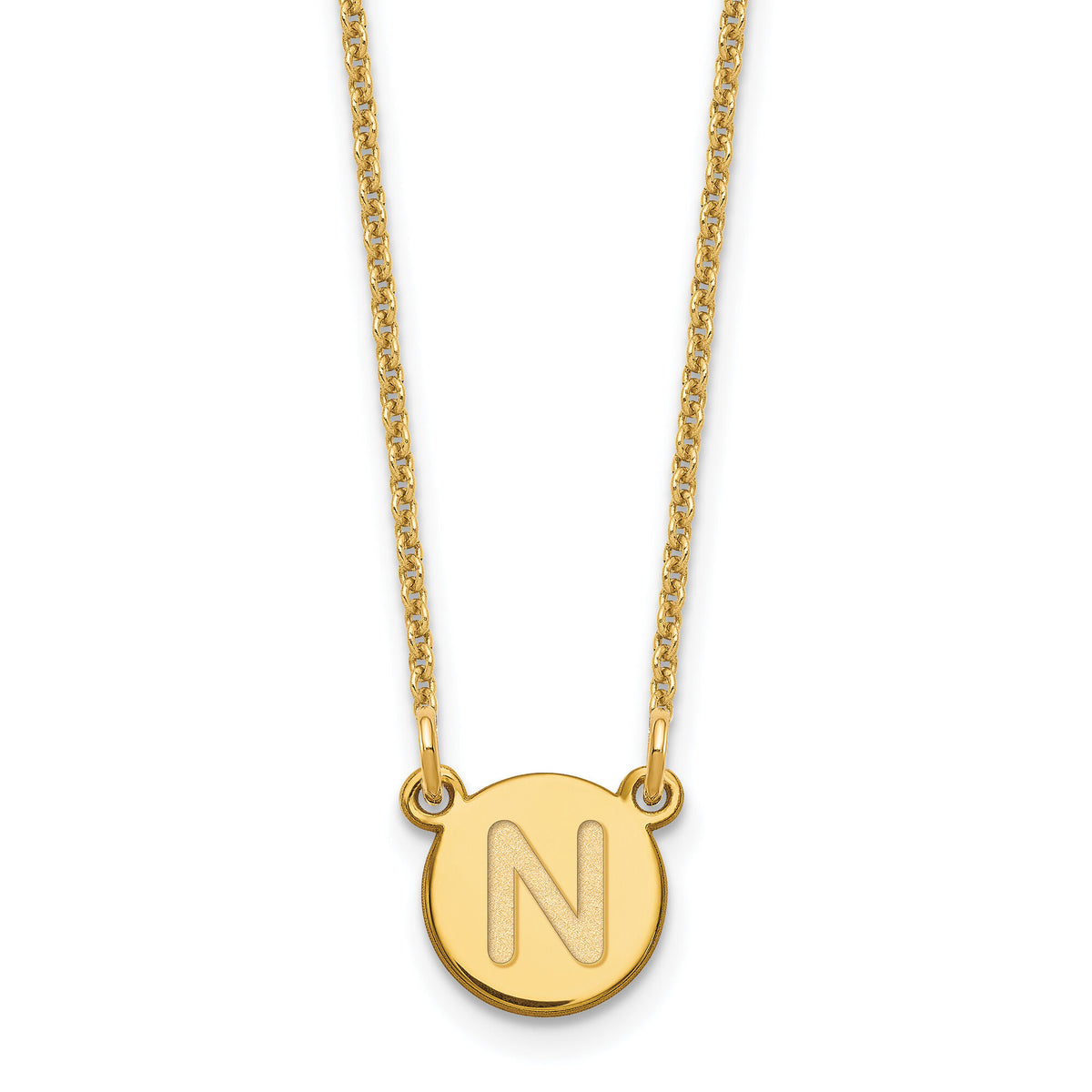 14KY Tiny Circle Block Letter N Initial Necklace-XNA722Y/N