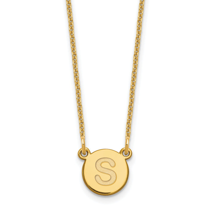 14KY Tiny Circle Block Letter S Initial Necklace-XNA722Y/S