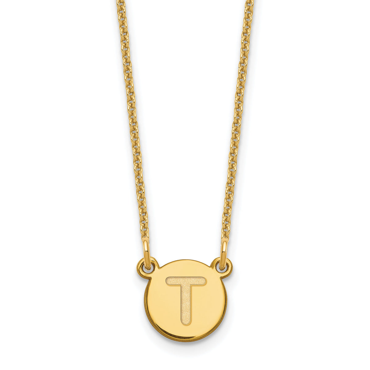 14KY Tiny Circle Block Letter T Initial Necklace-XNA722Y/T