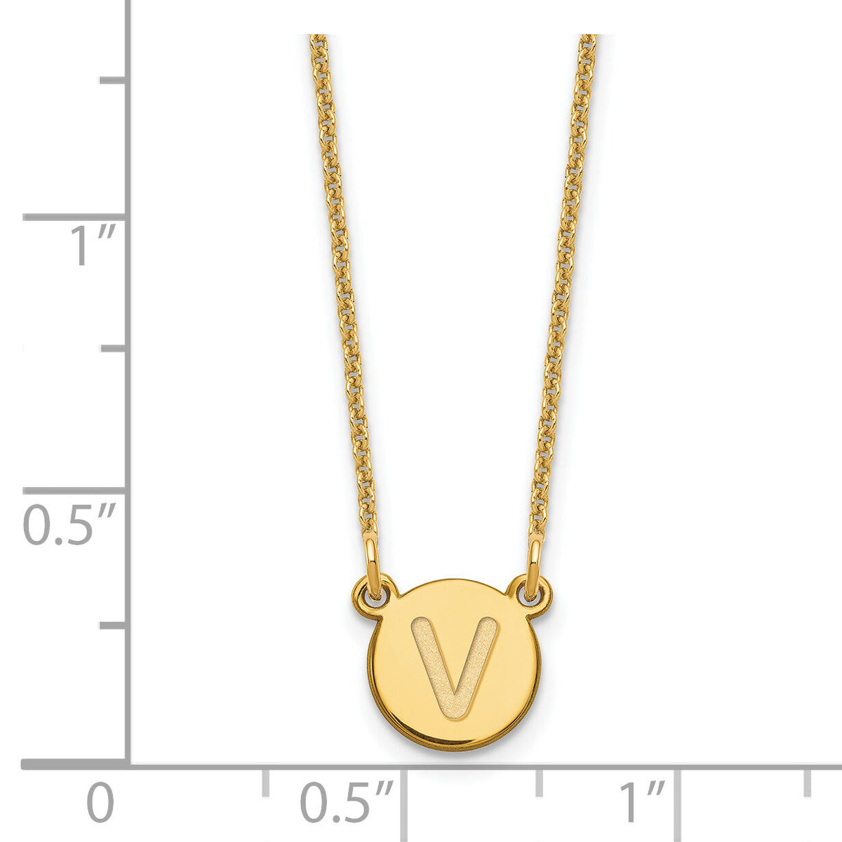 14KY Tiny Circle Block Letter V Initial Necklace-XNA722Y/V