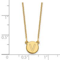 14KY Tiny Circle Block Letter V Initial Necklace-XNA722Y/V