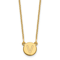 14KY Tiny Circle Block Letter V Initial Necklace-XNA722Y/V