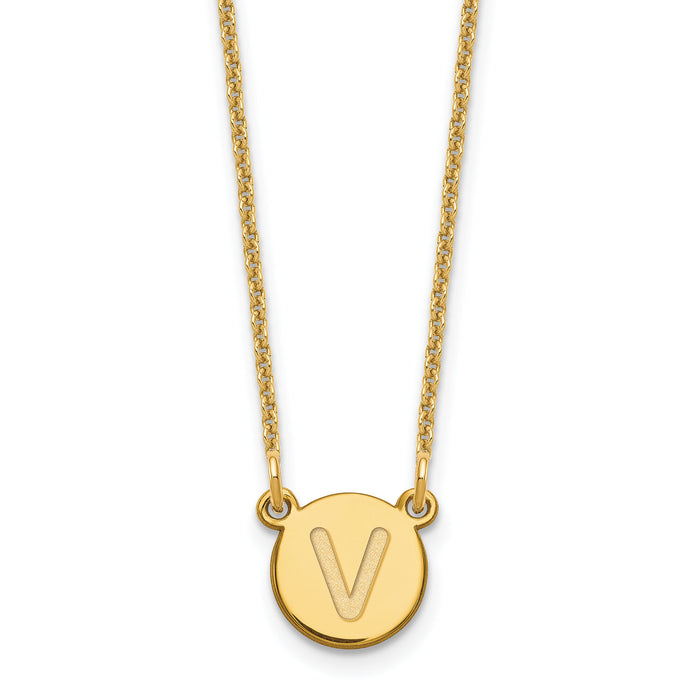 14KY Tiny Circle Block Letter V Initial Necklace-XNA722Y/V