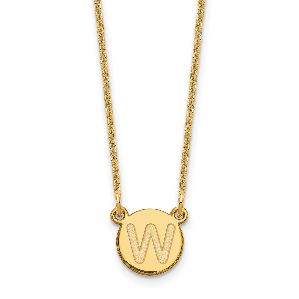 14KY Tiny Circle Block Letter W Initial Necklace-XNA722Y/W