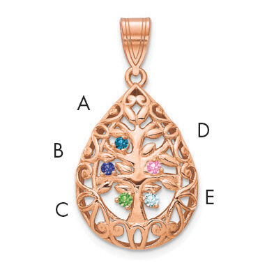 14K rose Gold 5 Birthstone Tree of Life Tear Drop Pendant-XNA908/5R