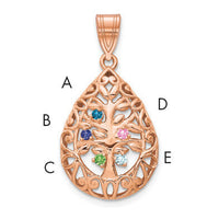 14K rose Gold 5 Birthstone Tree of Life Tear Drop Pendant-XNA908/5R