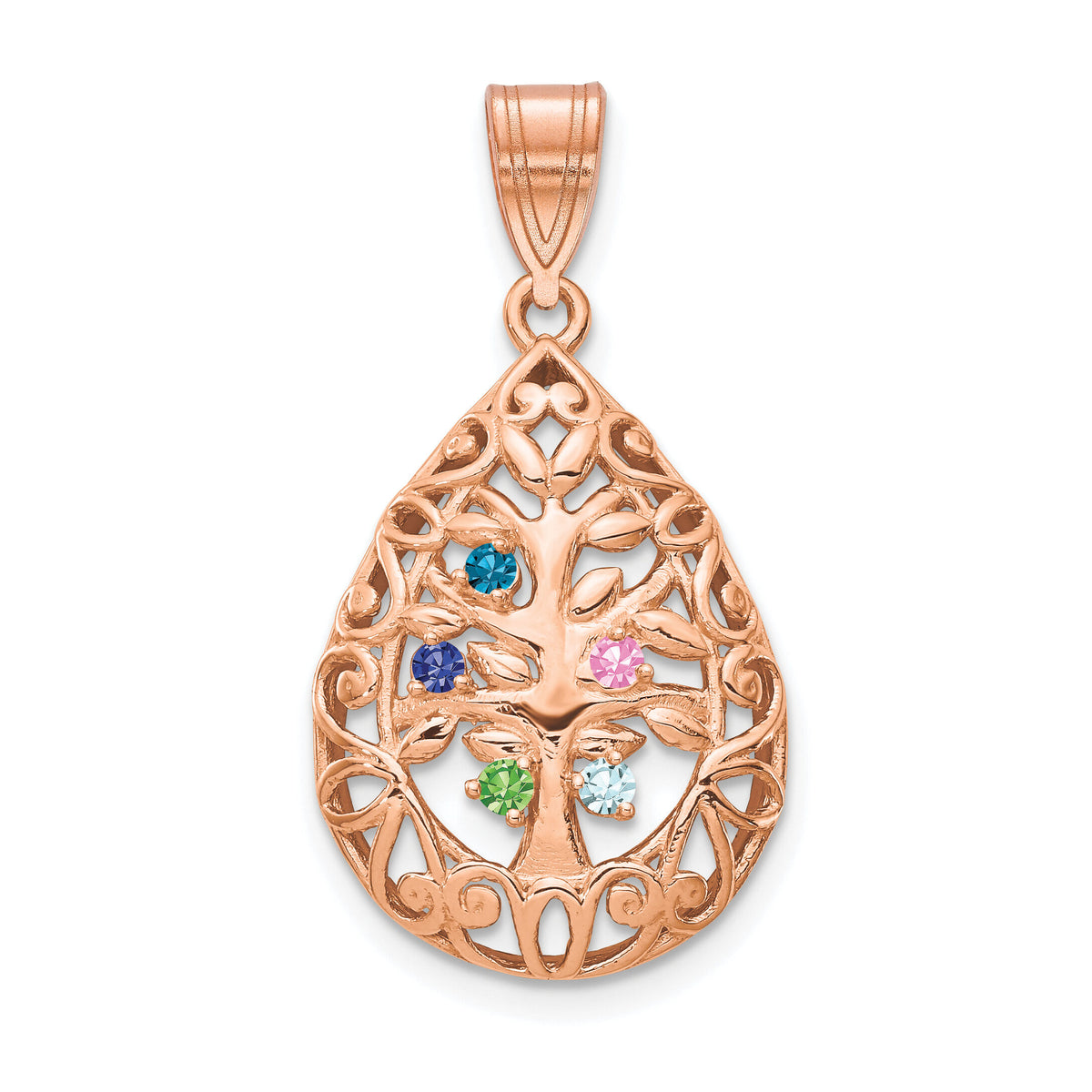 14K rose Gold 5 Birthstone Tree of Life Tear Drop Pendant-XNA908/5R