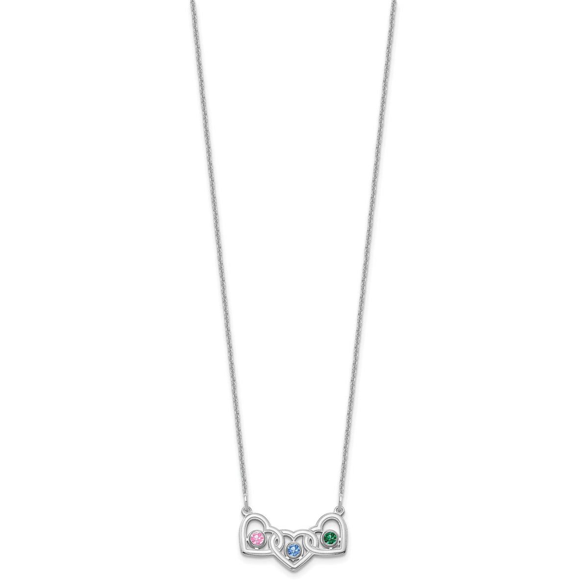14KW 3 Hearts 3 Birthstones w/ 18k Rhodium Plated Bezels Necklace-XNA975/3W
