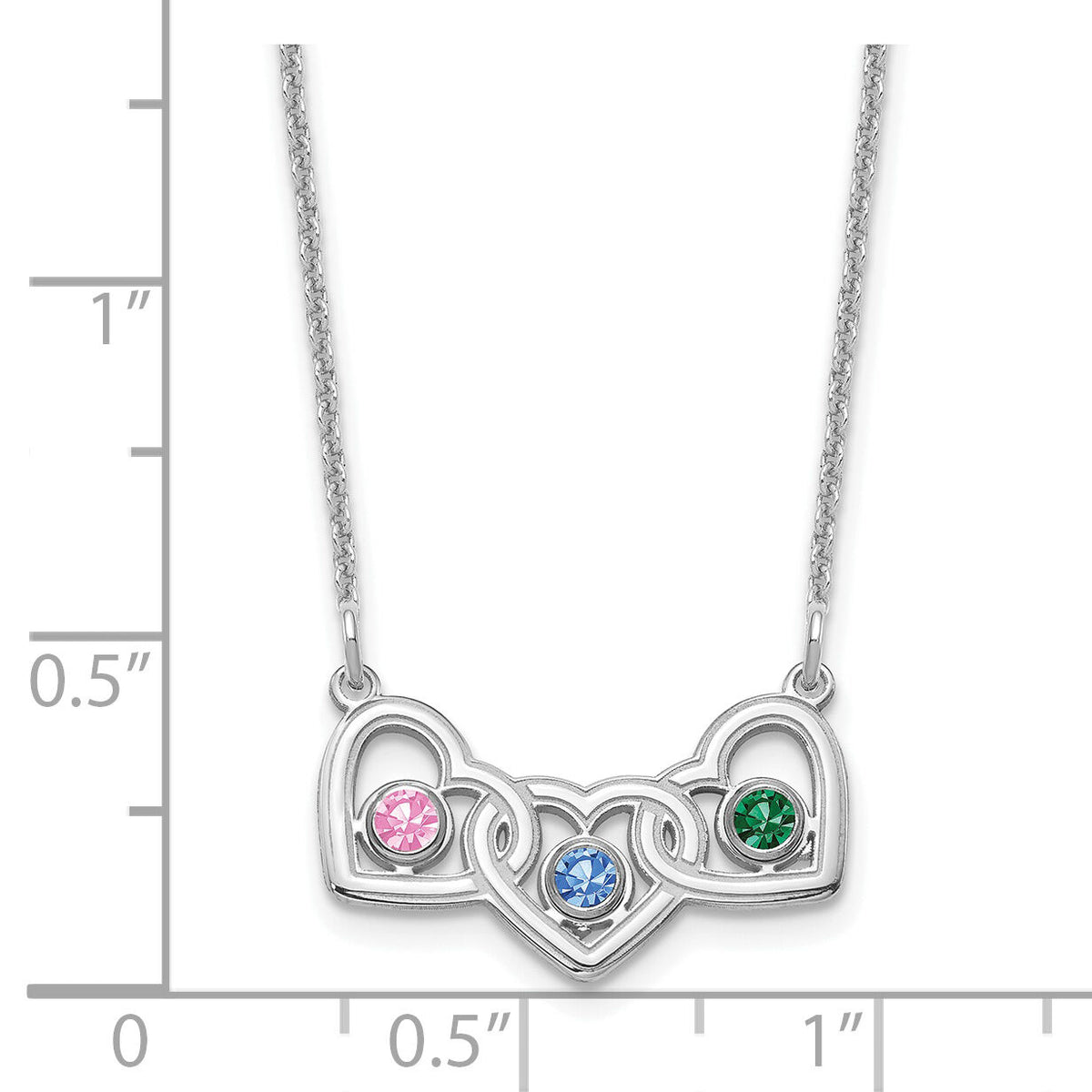 14KW 3 Hearts 3 Birthstones w/ 18k Rhodium Plated Bezels Necklace-XNA975/3W