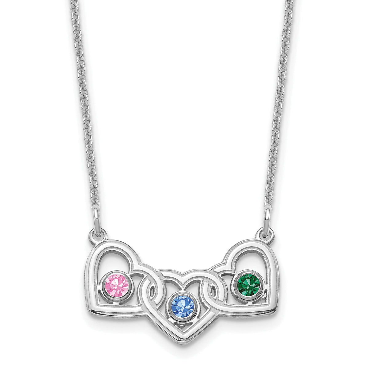 14KW 3 Hearts 3 Birthstones w/ 18k Rhodium Plated Bezels Necklace-XNA975/3W