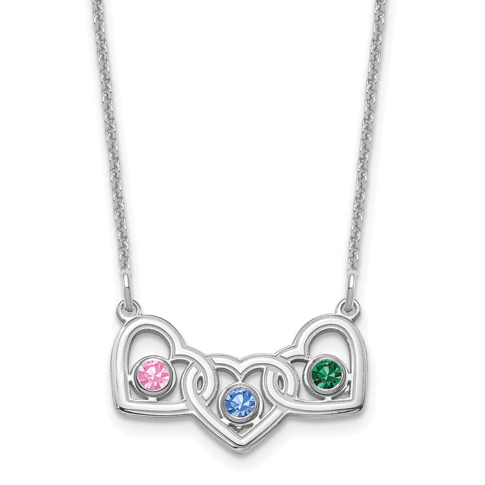 14KW 3 Hearts 3 Birthstones w/ 18k Rhodium Plated Bezels Necklace-XNA975/3W