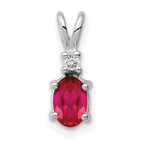 14k White Gold 6x4mm Oval Ruby AA Diamond pendant-XP1003R/AA