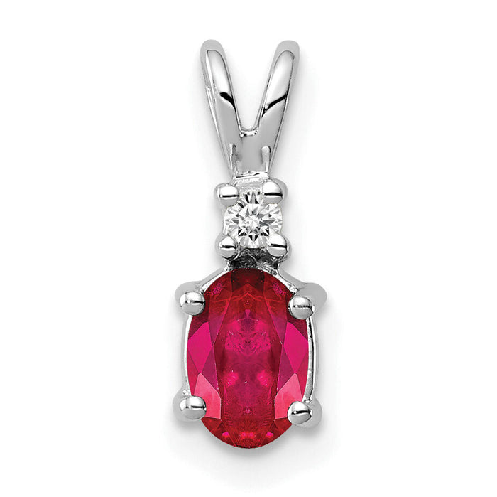 14k White Gold 6x4mm Oval Ruby AA Diamond pendant-XP1003R/AA