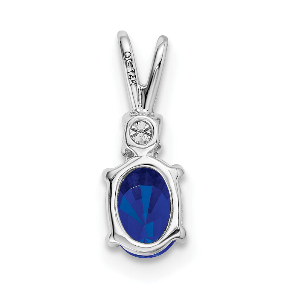 14k White Gold 6x4mm Oval Sapphire AA Diamond pendant-XP1003S/AA