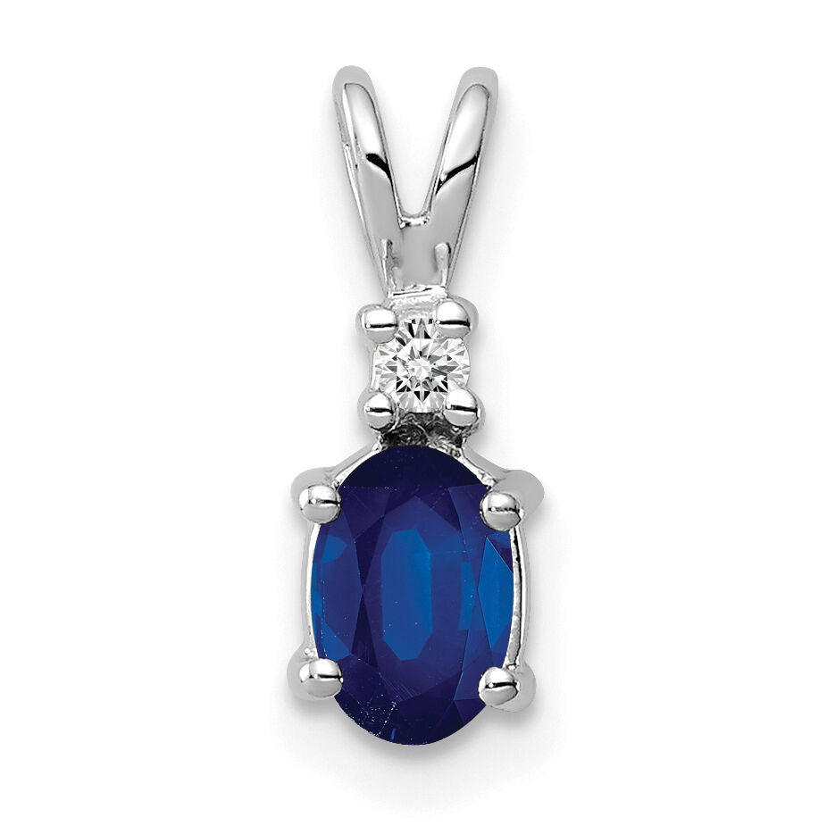 14k White Gold 6x4mm Oval Sapphire AA Diamond pendant-XP1003S/AA