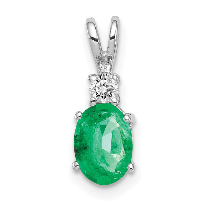 14k White Gold 7x5mm Oval Emerald VS Diamond pendant-XP1005E/VS