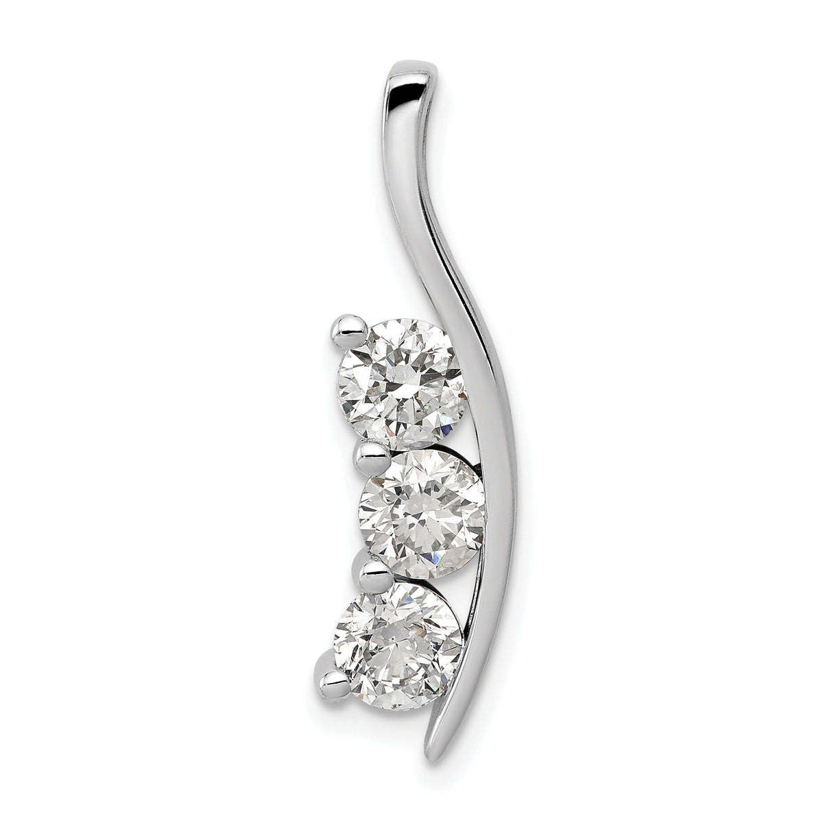 14k White Gold AA Diamond Large Three Stone Curved Bar Pendant-XP1451AA