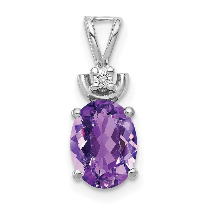 14k White Gold 8x6mm Oval Amethyst AA Diamond Pendant-XP1658AM/AA