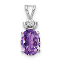14k White Gold 8x6mm Oval Amethyst AAA Diamond Pendant-XP1658AM/AAA