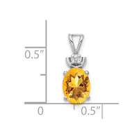 14k White Gold 8x6mm Oval Citrine AA Diamond Pendant-XP1658CI/AA