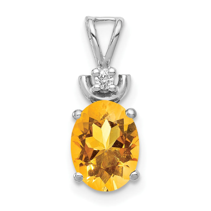 14k White Gold 8x6mm Oval Citrine A Diamond Pendant-XP1658CI/A