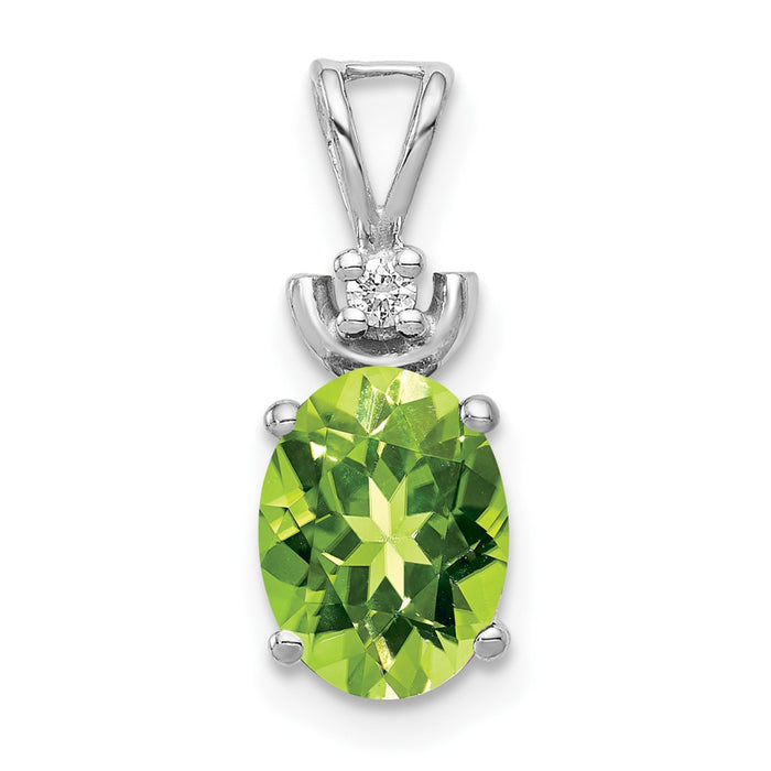 14k White Gold 8x6mm Oval Peridot AA Diamond Pendant-XP1658PE/AA