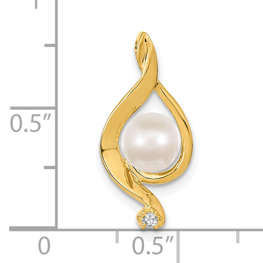 14k 5-6mm White Round Freshwater Cultured Pearl AA Diamond Pendant-XP1734PL/AA