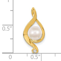 14k 5-6mm White Round Freshwater Cultured Pearl AA Diamond Pendant-XP1734PL/AA