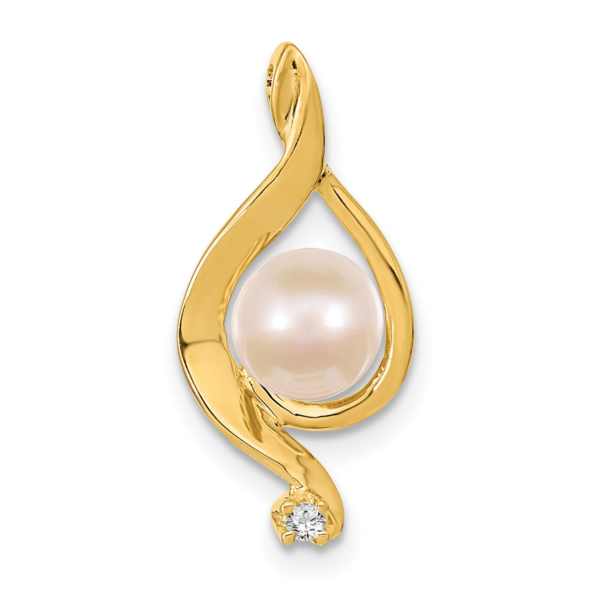 14k 5-6mm White Round Freshwater Cultured Pearl AA Diamond Pendant-XP1734PL/AA
