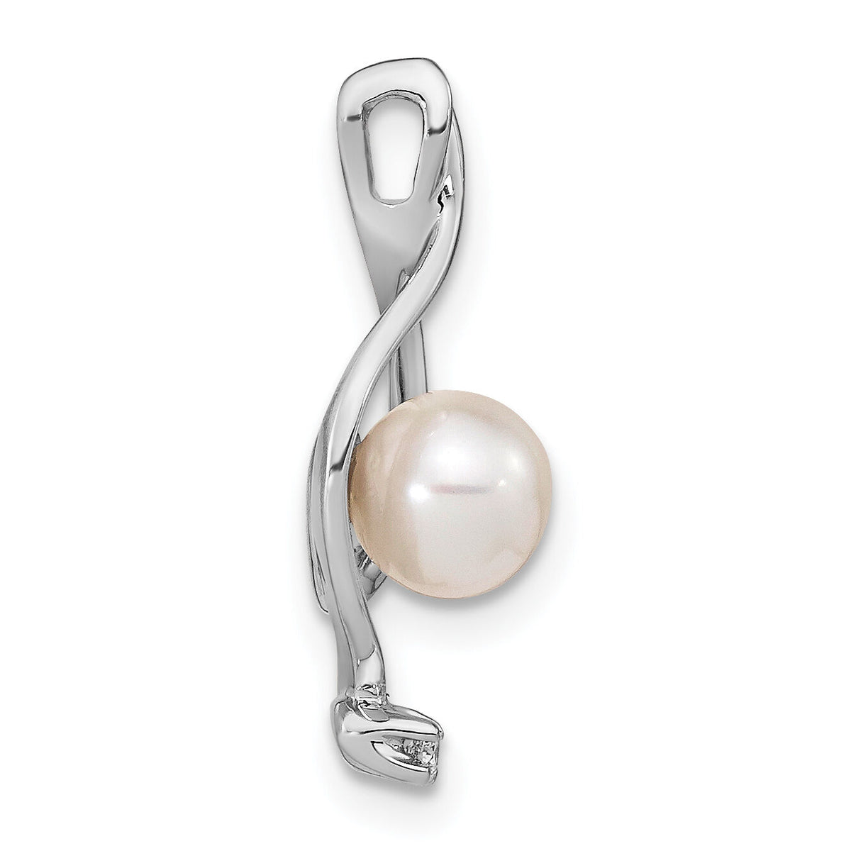 14k White Gold 5-6mm Round Freshwater Cultured Pearl AA Diamond Pendant-XP1735PL/AA
