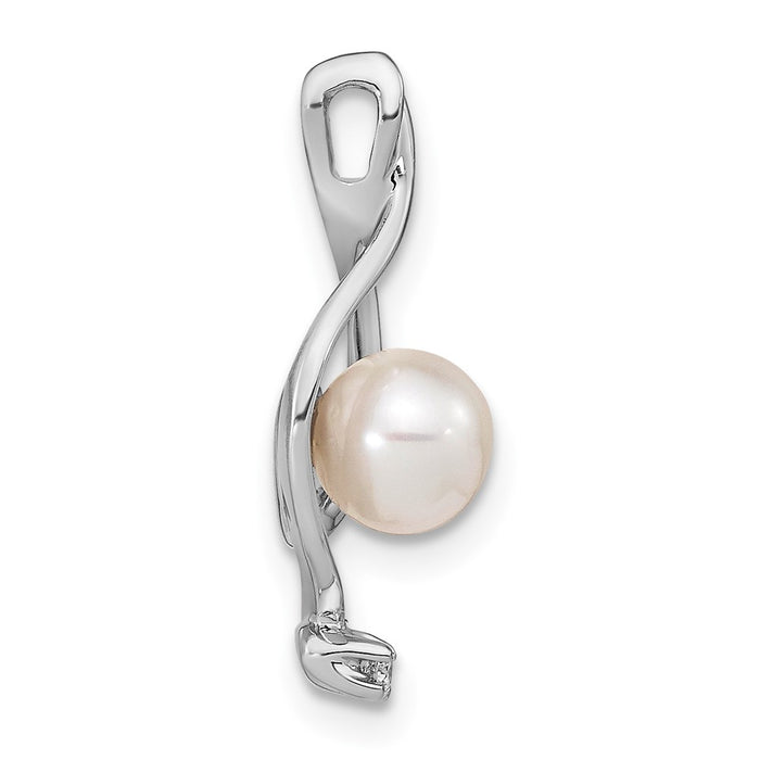 14k White Gold 5.5mm White Freshwater Cultured Pearl VS Diamond Pendant-XP1735PL/VS