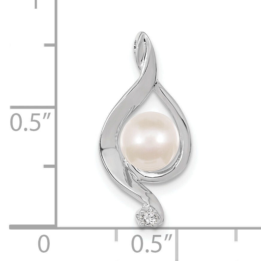 14k White Gold 5-6mm Round Freshwater Cultured Pearl AA Diamond Pendant-XP1735PL/AA