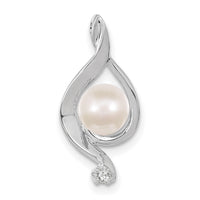 14k White Gold 5-6mm Round Freshwater Cultured Pearl AA Diamond Pendant-XP1735PL/AA