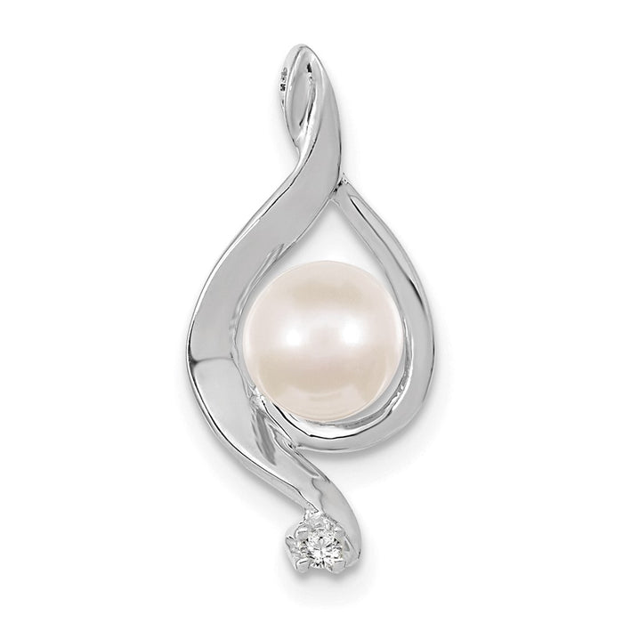 14k White Gold 5.5mm Round Freshwater Cultured Pearl AA Diamond Pendant-XP1735PL/AA