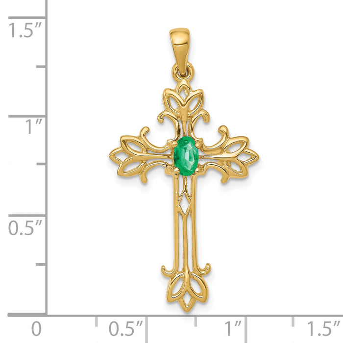 14k 5x3mm Oval Emerald cross pendant-XP1775E